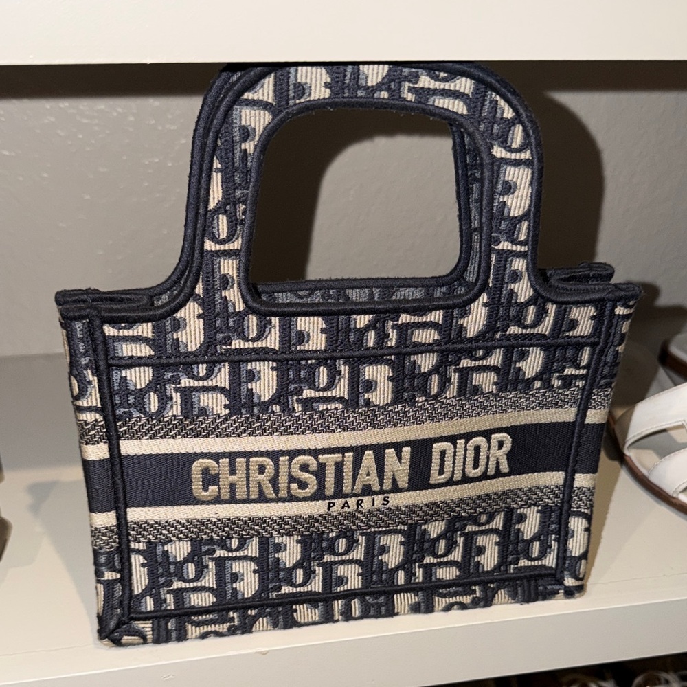 Christian Dior Blue and Cream Tote Bag